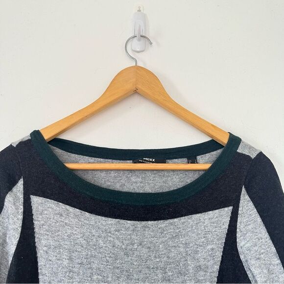 Mexx Grey Green Color Block 3/4 Sleeves Midi Wool Cotton Blend Sweater Dress - Picture 4 of 6